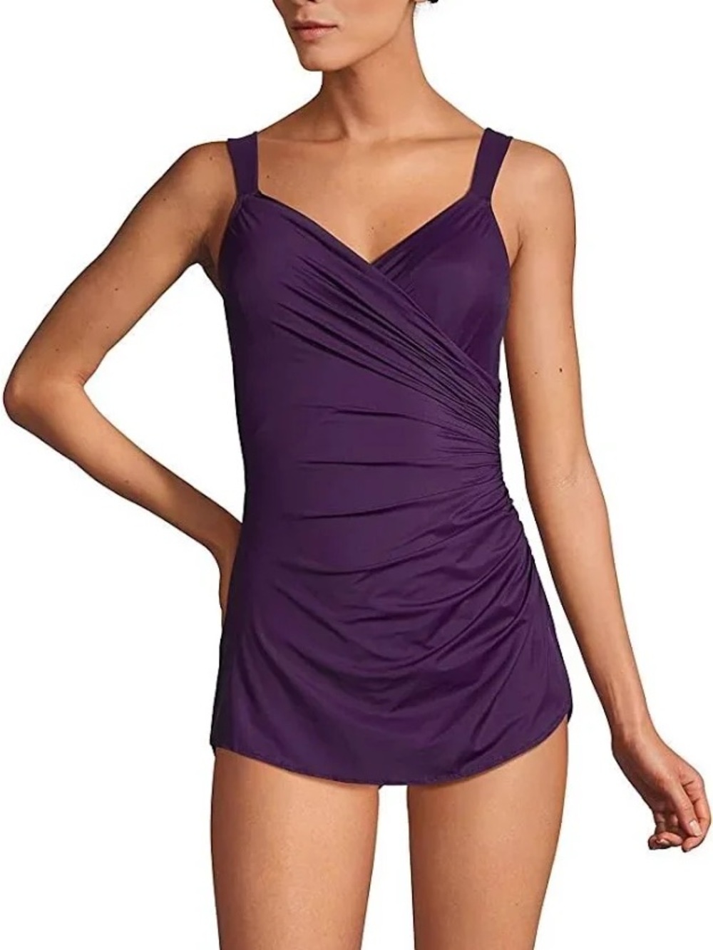 NWT Lands' End Slender Suit V-Neck Skirt One Piece Bathing Suit Swimdress